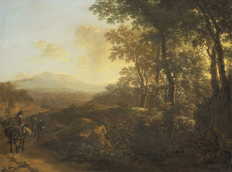 Italian landscape with mule driver.